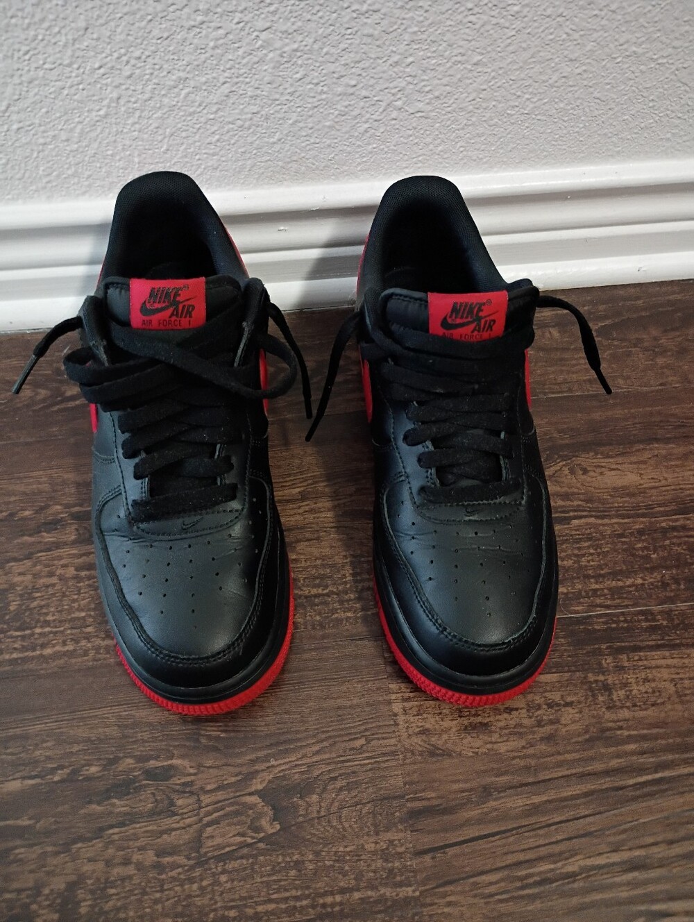 Nike Air Force One Men's Black and Red Low-Top Sneakers